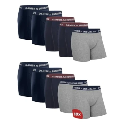 Afbeelding van DANISH ENDURANCE Boxershorts Heren, Katoenen Ondergoed, Klassieke Pasvorm, Met of Zonder Gulp, 10 Pack, Meerkleurig (4xMarineblauw, 3xMarineblauw/Bordeaux, 3xGrey/Marineblauw) 3XL