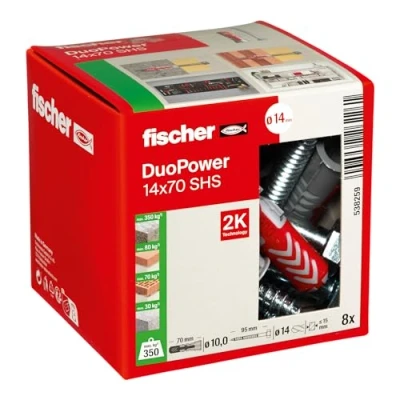 Afbeelding van Fischer plug Duopower met zeskantschroef 14x70mm (Per 8 stuks)