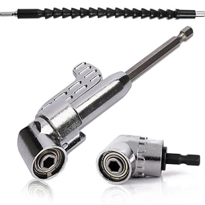 Afbeelding van QISF 2 delige 105 hoekschroevendraaier opzetstuk adapter (1 delig lang &amp; 1 kort) + 300 mm flexibele schachtbits boorverlenging met 1/4 inch snelwissel en magnetische bithouder