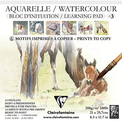 Afbeelding van Clairefontaine Ref 975147C Initiation No3 Aquarel gelijmd Pad (12 vellen) A4 (210 x 297mm) in grootte, 300gsm Etival Papier Geschikt voor studenten