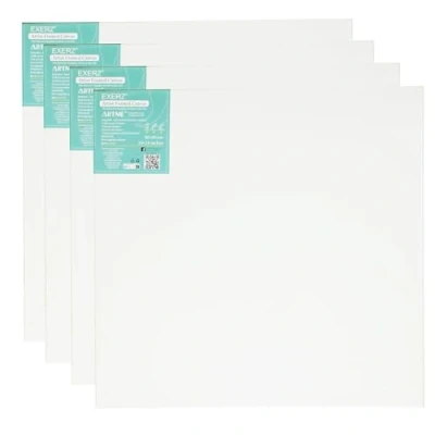Afbeelding van EXERZ 60x60cm Voorgespannen Canvas Set van 4 1,7cm Dik Frame, 280gsm, 100% Katoen Drievoudig Gegrond, Zuurbestendig, Middelgrote Korrel Geschikt voor Olieverf, Gouache &amp; Acrylverf