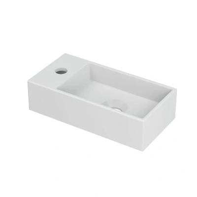 Afbeelding van INK Versus Fontein 36x18x9cm wasbak rechts 1 kraangat Porselein Mat wit