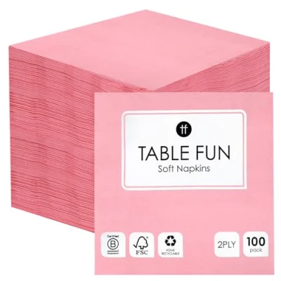 Afbeelding van Talking Tables 100 x papieren servetten, zachtroze, los verpakt, wegwerpservetten voor verjaardagsfeesten, Kerstmis, catering, bruiloften, servies, recyclebaar, gemaakt in de EU, 2 laags, 33 cm