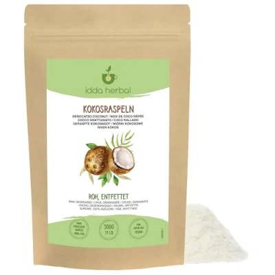 Afbeelding van IDDA Herbal kokosnoot flitsen (500 g) gedroogde ongezoete en niet geroosterde kokosvlokken 100% natuurlijk puur veganistisch