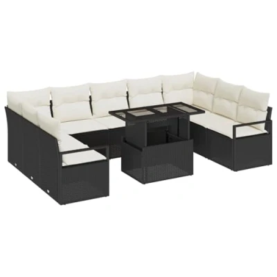 Afbeelding van vidaXL 10 delige Tuin Sofaset met Kussens Zwart Poly Rattan