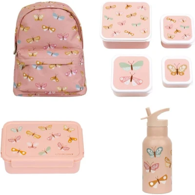 Afbeelding van A Little Lovely Company Back to school set Rugzak/Drinkfles RVS/4 Snackdozen/Bentobox Vlinders