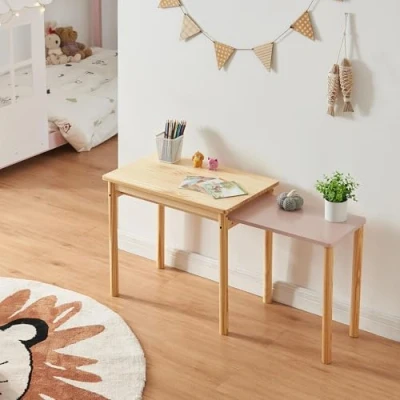 Afbeelding van Kindertafel Skellefteå met uitschuifbaar tafelblad naturel en roze [en.casa]