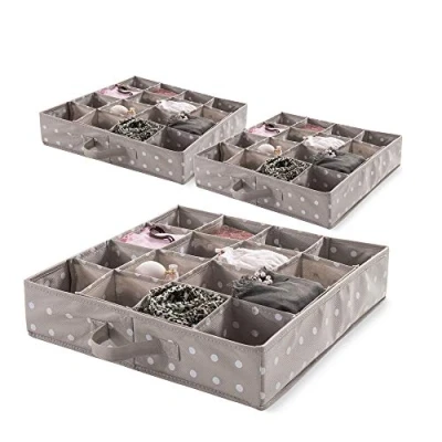 Afbeelding van Compactor RAN4402_BROWN Lade organizer met 16 compartimenten, voor ondergoed en accessoires, 40 x h9 cm, niet geweven polypropyleen, Rivoli assortiment, bruin/wit, set van 3