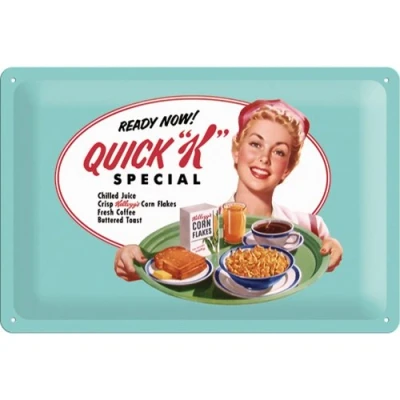 Afbeelding van Kellogg&#039;s Quick &quot;K&quot; special Metalen wandbord in reliëf 20 x 30 cm.
