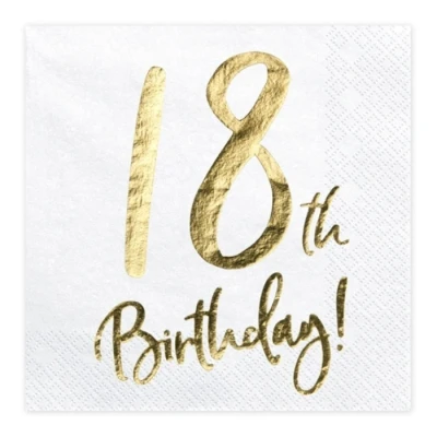 Afbeelding van Partydeco Servetten 18th birthday wit (20 stuks)