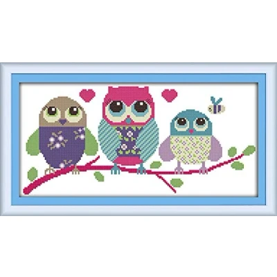 Afbeelding van Awesocrafts Kruissteek kits, cartoon uil dieren leuke abstracte eenvoudige patronen kruissteken borduurwerk kit benodigdheden, gestempelde opties voor volwassenen beginners kinderen geschenken (uil,