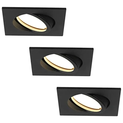 Afbeelding van HCFEI LED inbouwspot ultra plat 425 lumen 230V 5W dimbaar behuizing vierkant draaibaar zwart (3 delig warm wit)