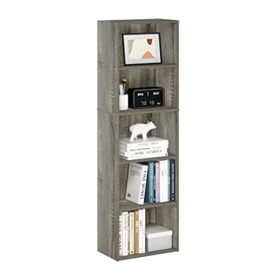 Afbeelding van Furinno Luder 5 Tier Omkeerbare Kleur Open Plank Boekenkast Frans Eiken