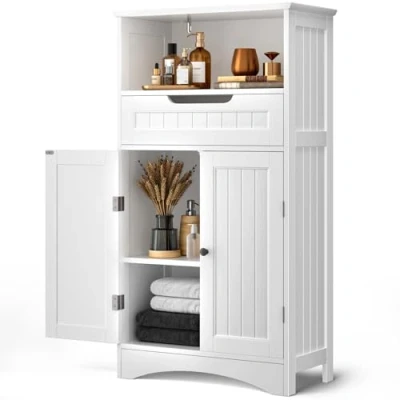 Afbeelding van Bealife badkamerkast, opbergkasten met grote lade, 2 deuren verstelbare planken voor badkamer, woonkamer, slaapkamer, 108 x 60 30 cm, wit