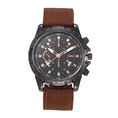 Afbeelding van JewelryWe Polshorloge heren nylon armband analoog kwarts horloge bruin #51350
