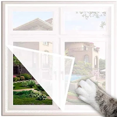 Afbeelding van Xpnit Kattenraambescherming, raamgaas voor katten veiligheidsnet, anti kras raambeschermer kat balkonnetten vliegengaas (100 * 100 cm, wit mesh)
