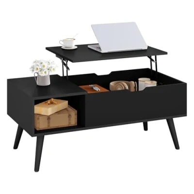 Afbeelding van WOLTU Verhoogde salontafel, salontafel met interne opbergruimte en open vak, hef uittrekbare voor woonkamer, 100 x 50 (43 57) cm, zwart, BTS26s