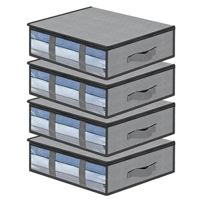 Afbeelding van AiQInu Opbergdoos, 4 stuks, onderbedcommode met kijkvenster en handgrepen, 60 x 45 15 cm, opvouwbare opbergtas, kledingopslag voor kleding, dekens, dekbedden