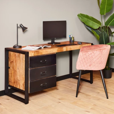 Afbeelding van Steigerhouten Bureau Boaz Metalen lades