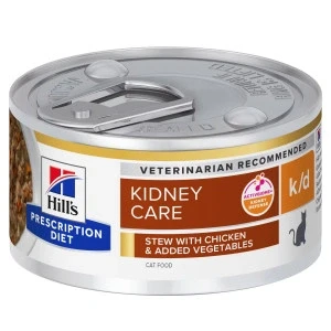Afbeelding van Hill&quot;;s Prescription Diet K/D Kidney Care stoofpotje voor kat met kip &amp; groenten blik 1 tray (24 x 82 g)