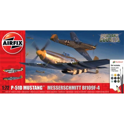Afbeelding van 1:72 Airfix 50193 Dogfight Doubles P 51D Mustang vs Messerschmitt Bf109F 4 Geschenkset Plastic Modelbouwpakket