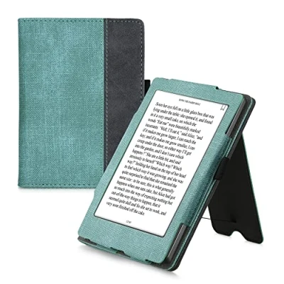Afbeelding van kwmobile hoes voor e reader compatibel met Kobo Aura Edition 2 Cover standaard in mintgroen/donkergrijs Kunstleer