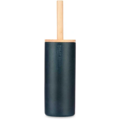 Afbeelding van Berilo Malaga Toiletborstel in houder/wc borstel polyresin/rvs met bamboe zwart 38 cm Toiletborstels