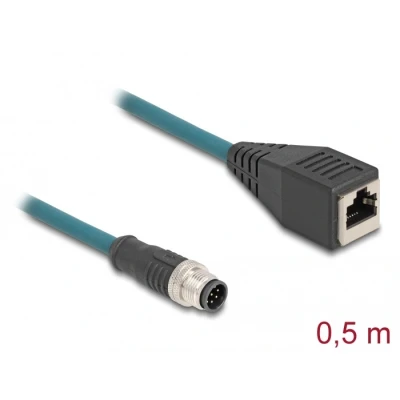 Afbeelding van Delock M12 Adapterkabel A kodiert 8 Pin Stecker zu RJ45 Buchse 50 cm