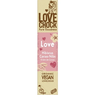Afbeelding van Lovechock Bar Love Hibiscus Cacoa Nibs Biologisch 40GR