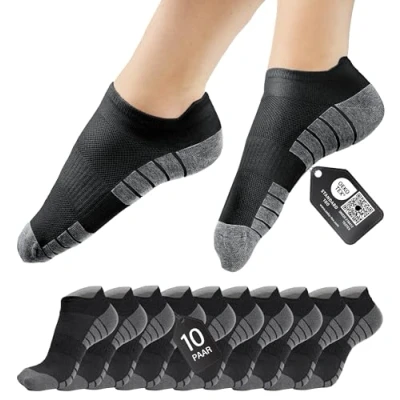 Afbeelding van HELDENWERK Sneakersokken voor dames en heren, 10 paar, korte sportsokken van ademend katoen, uniseks loopsokken set, x zwart., 39 42 EU