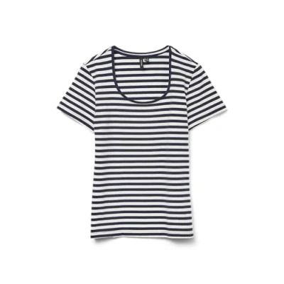 Afbeelding van Vero Moda Vmlotte Tshirt print, Dames, Maat: Large, Snow white/navy blazer