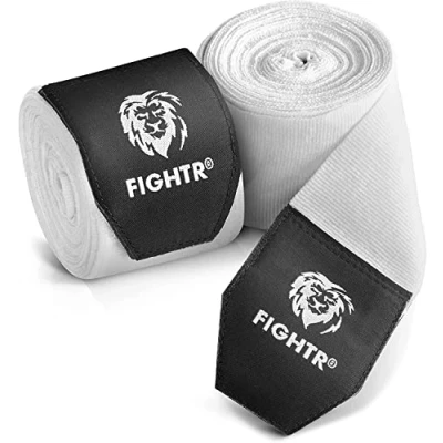 Afbeelding van FIGHTR® Boksbandages voor de beste bescherming en meer stabiliteit, 4 m semi elastische premium bokshandschoenen met duimlus boksen, MMA, Muay Thai, handbandage sport (wit)