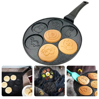 Afbeelding van Cheqo® Pannenkoekenpan met Vormpjes 7 Vakken Cartoon Pancakes 26.5 cm Aluminium Anti aanbaklaag