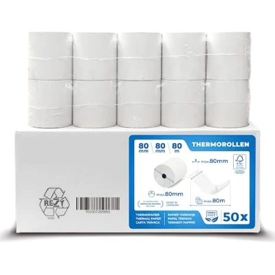 Afbeelding van Thermische rollen 80 mm x 12 thermisch papier (80 12) 48 g gecertificeerd voor kassabonprinter zoals Epson, IBM, Metapace, enz. Premium BPA vrij