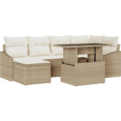 Afbeelding van vidaXL 7 delige Tuin Sofa Set met Kussens Beige Poly Rieten