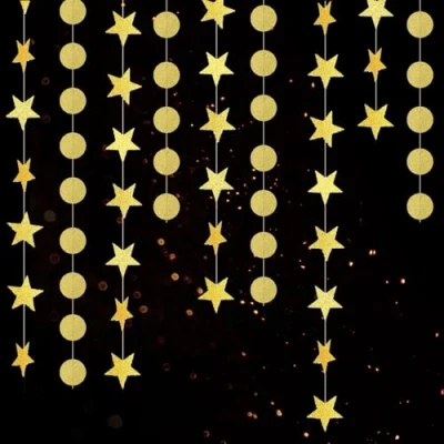Afbeelding van PIMXL 8 stuks feestdecoratie, glitter ronde sterren papieren slinger, 30 meter hangende feestdecoraties voor jaren 20 verjaardag, babyshower, bruiloft, Kerstmis