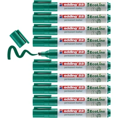 Afbeelding van edding 22 Ecoline permanent marker groen 10 stiften beitelpunt 1 5 mm sneldrogende watervast en wrijfvast voor karton, kunststof, hout, metaal universele