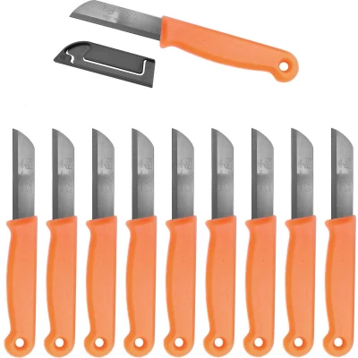 Afbeelding van Solingen Schilmesje RVS Glad 16 cm met &quot;Blade Cover&quot; Neon Oranje 10 stuks