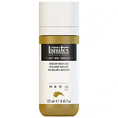 Afbeelding van Liquitex 1923234 Soft Body acrylverf, hoog gepigmenteerd, lichtecht en verouderingsbestendig 237ml fles, Iridescent Bright Gold