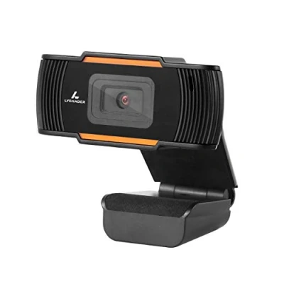 Afbeelding van LYCANDER USB HD webcam met geïntegreerde microfoon, 720p high definition (HD), 30 fps, kabel, voor desktop, laptop, Windows, Mac, Linux, streaming, videochats zwart &amp; oranje