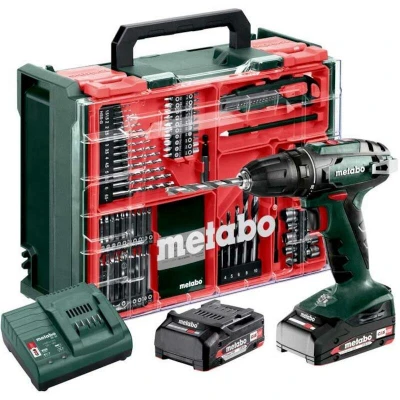 Afbeelding van Metabo BS 18 SET accu boorschroefmachine V 2 x 2.0 Ah + lader In kunststof koffer 74 delige mobiele werkplaats 602207710