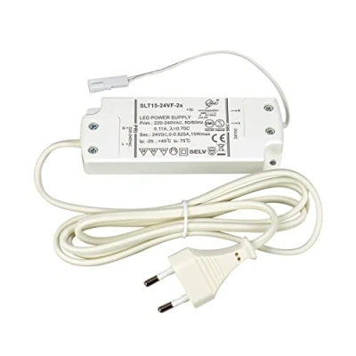 Afbeelding van LED transformator 24V 15W SELF SLT15 24VF 2 met voedingskabel en mini bus constante spanning DC 0,5 15 Watt 0,625A converter driver