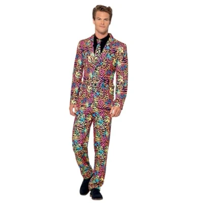 Afbeelding van Meerkleurig Neon Luipaardprint Kostuum Heren Maat L