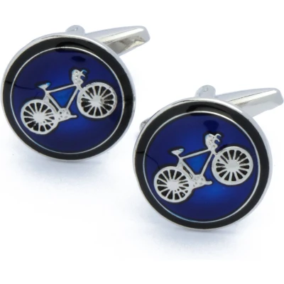 Afbeelding van Manchetknopen Blauw Rond met Zilveren Fiets