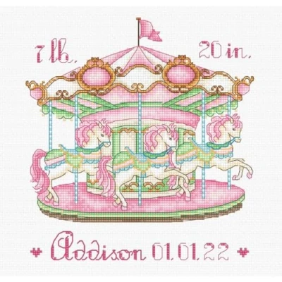 Afbeelding van Roze Baby Carousel Aida Leti Stitch Borduurpakket L8046