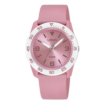 Afbeelding van Lorus Meisjes analoog kwartshorloge met siliconen armband RRX89HX9, roze wit.