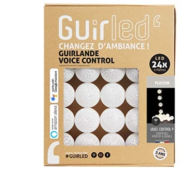 Afbeelding van GuirLED Lichtsnoer met ballen van katoen, USB, spraakbediening, verbonden huis, Amazon Alexa &amp; Google Assistant netadapter 2 x USB inbegrepen 24 2,4 sneeuwvlok