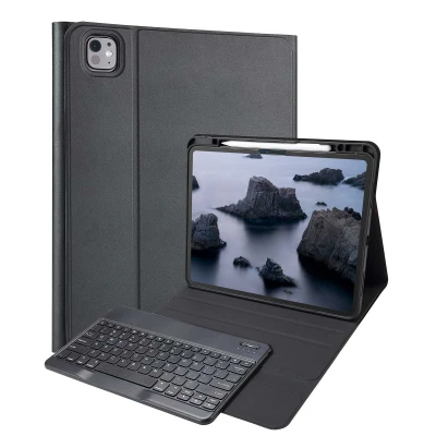 Afbeelding van QWERTY Bluetooth Keyboard Bookcase voor de iPad Pro 12.9 (2024) hoes met toetsenbord van Accezz Zwart