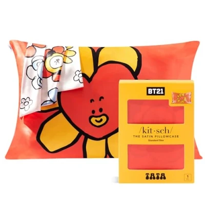 Afbeelding van Kitsch x BT21 satijnen kussensloop met rits voor haar en huid, zachter dan zijden kussenslopen, queensize machinewasbaar, kreukvrij, verkoelende kussenslopen standaard maat 48