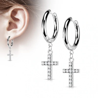 Afbeelding van Oorbellen gemmed cross hanger